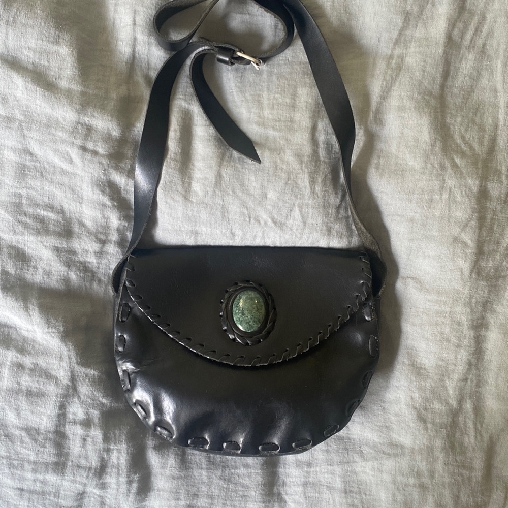 Unique Leather Crossbody bag with Genuine Turquoise Stone